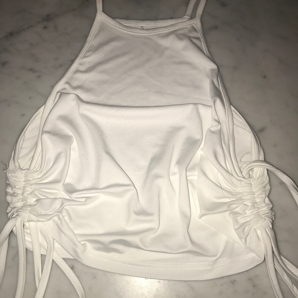 White Drawstring Halter Top